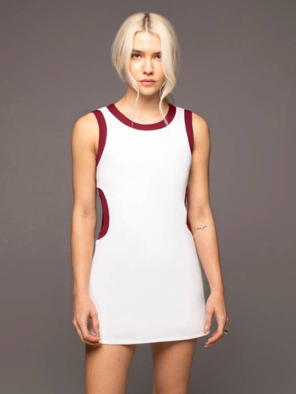 NEW MICHI Women's Aperture Tennis Ribbed Dress, NWT Size XS - White/Red